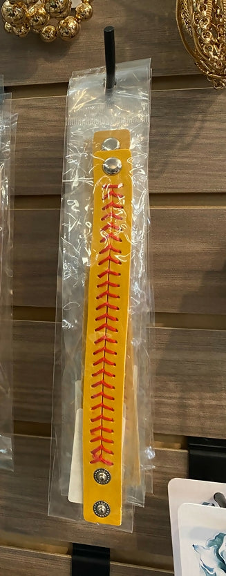 Softball Yellow Leather Bracelet