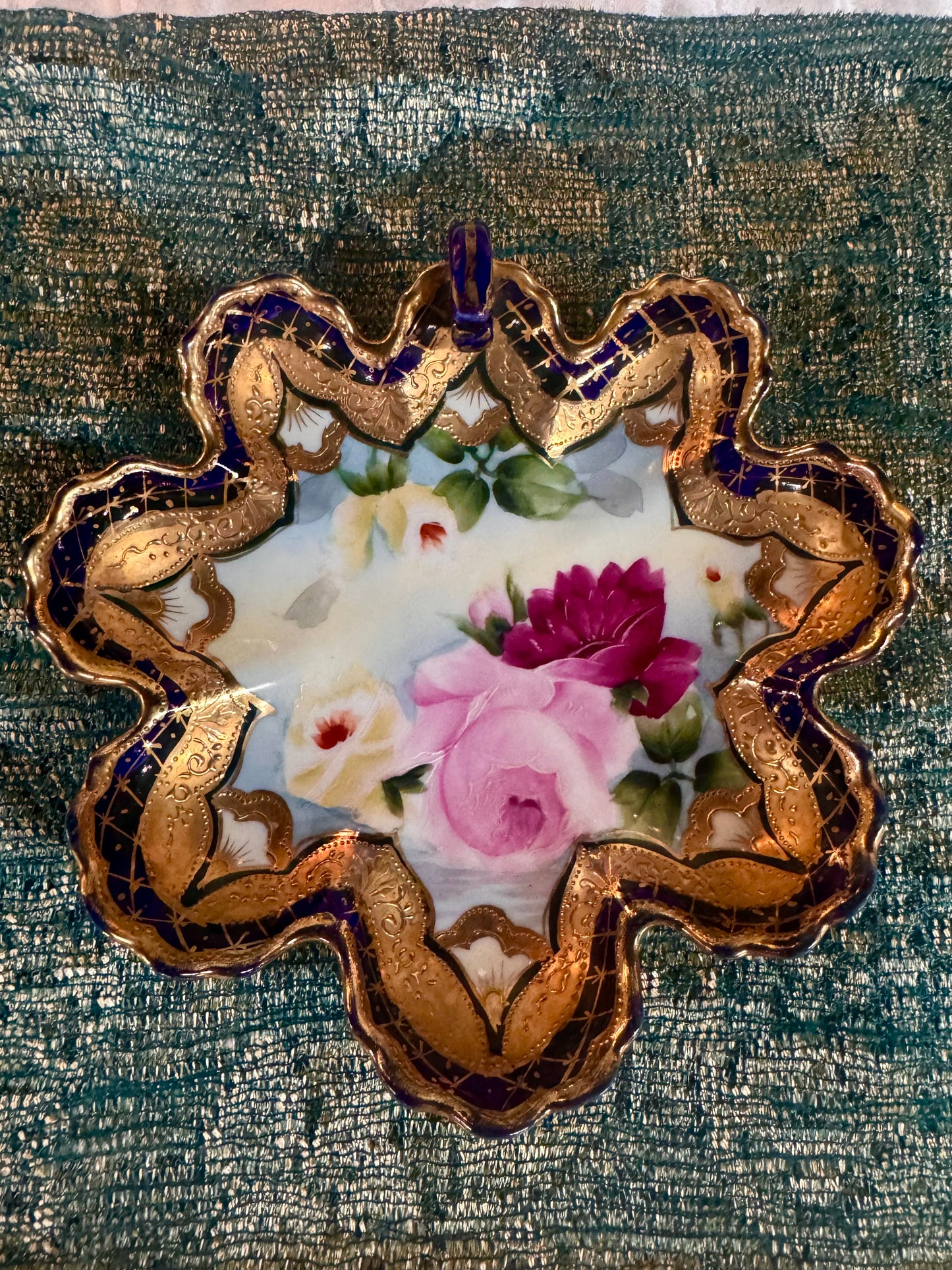 Vtg Hand Painted Ornate Scalloped Painted Dish