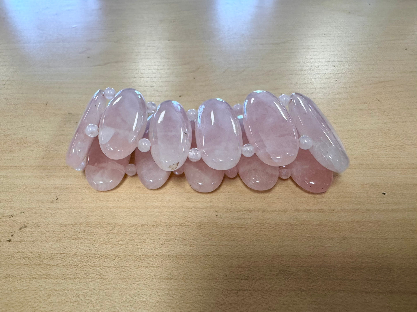 Vtg Polished Rose Quartz Cuff Bracelet