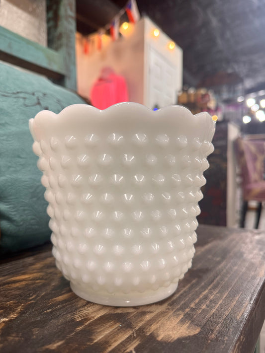 Vtg Oven Ware Hobnail Milk Glass Planter