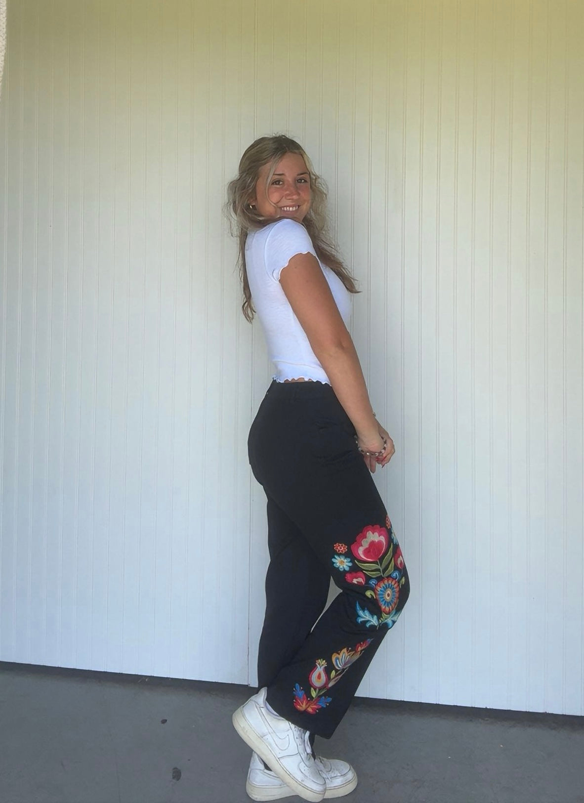 Embroidered High Waist Pants
