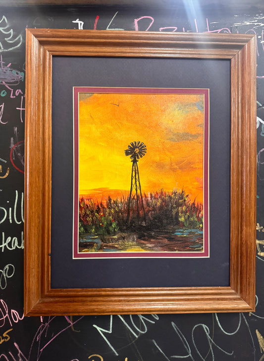 Original Hand-painted Rustic Windmill Painting