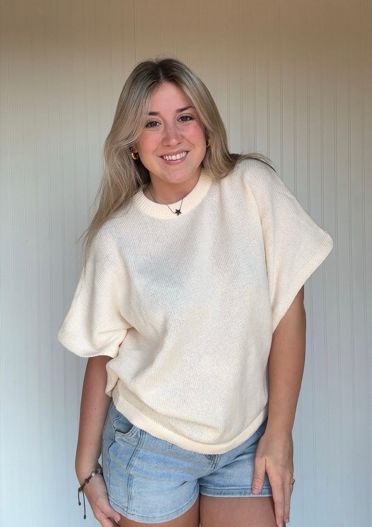 Oversized Short-Sleeve Poncho Sweater