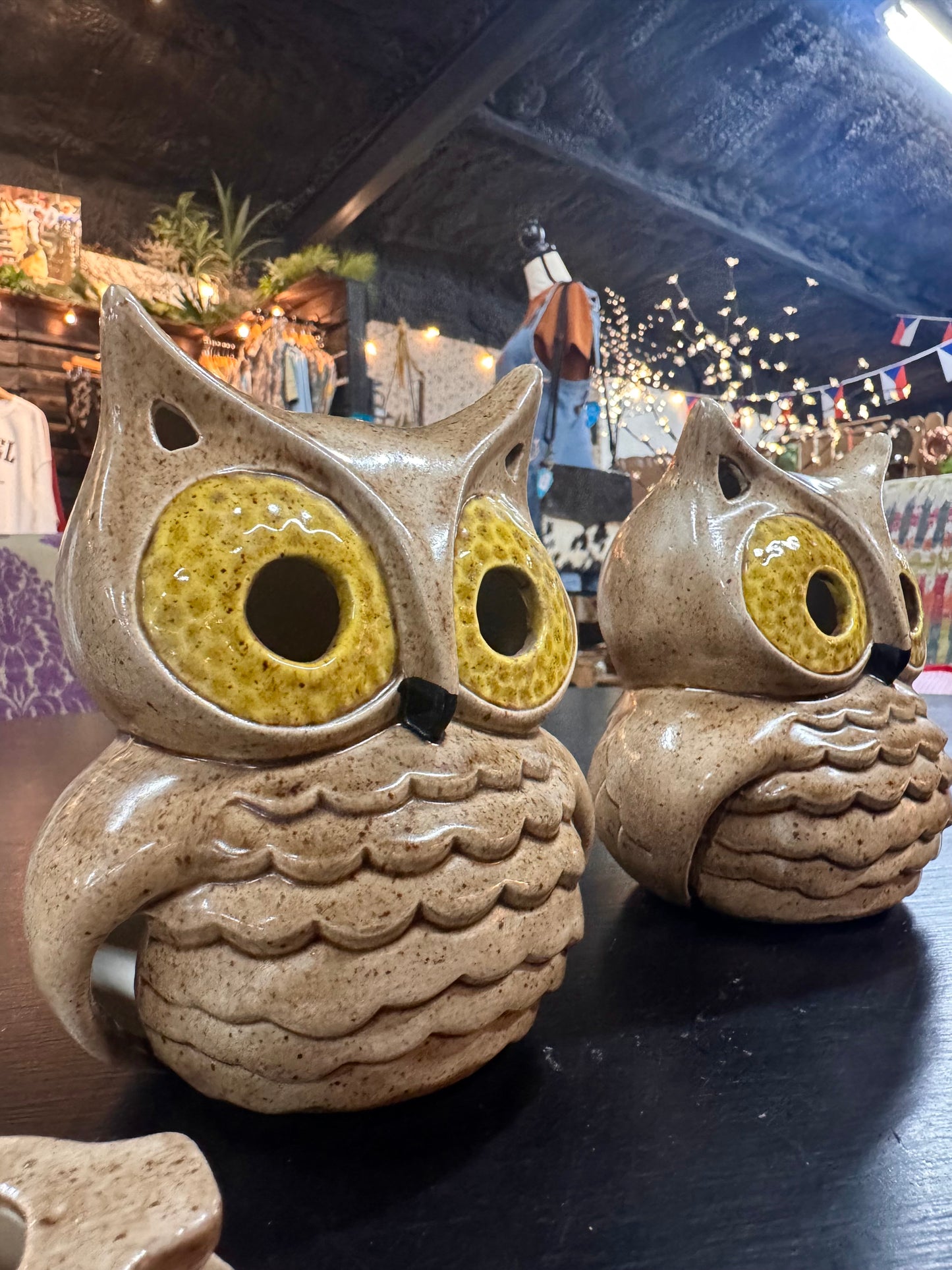 Hand-painted 70s Owl Tealight Holder/Luminary
