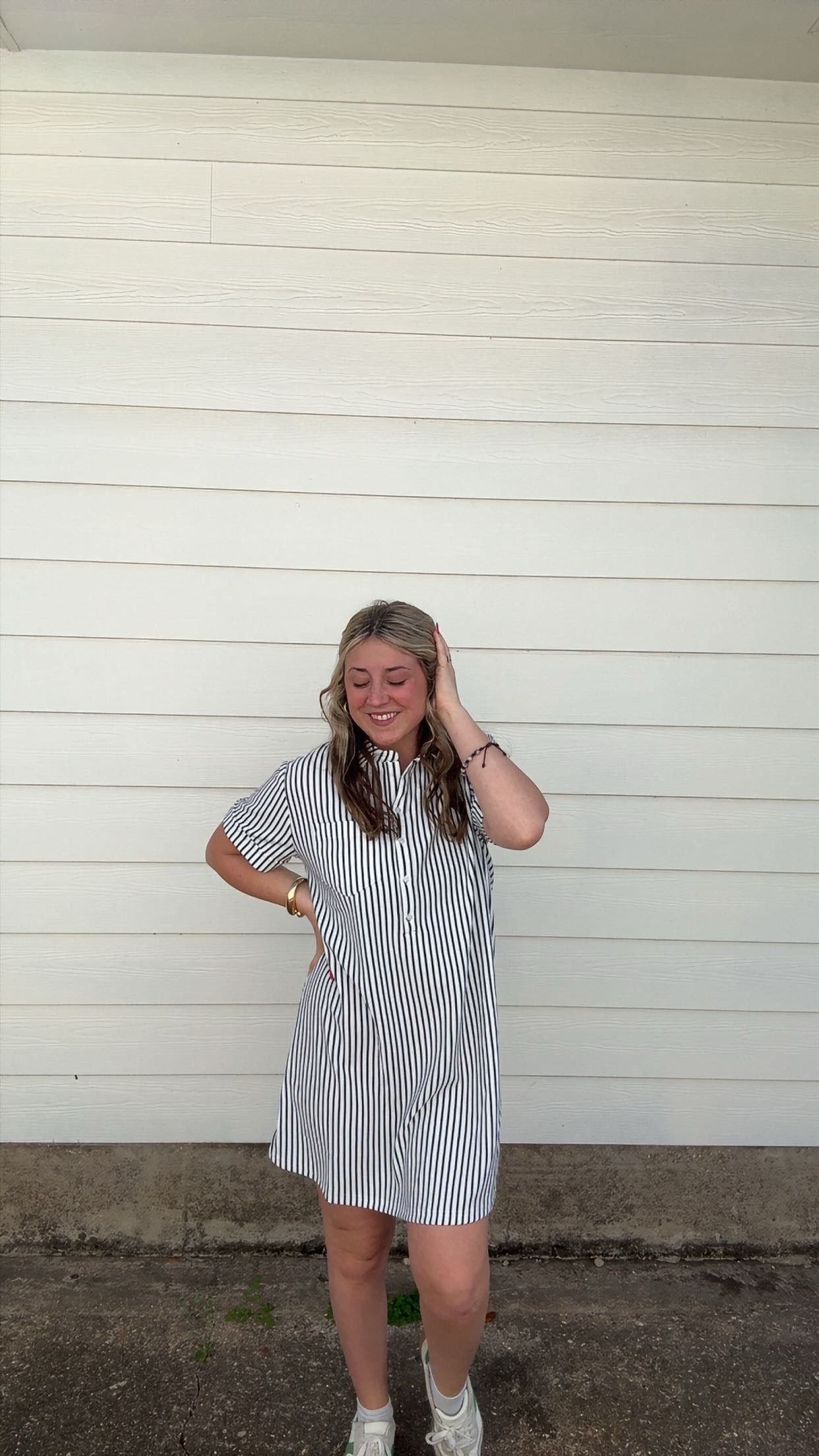 Stripe Collar Half Button Dress