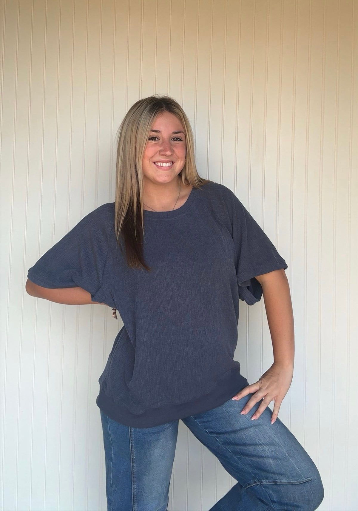 Hi-Low Crew Neck Top