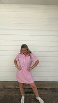 Stripe Collar Half Button Dress