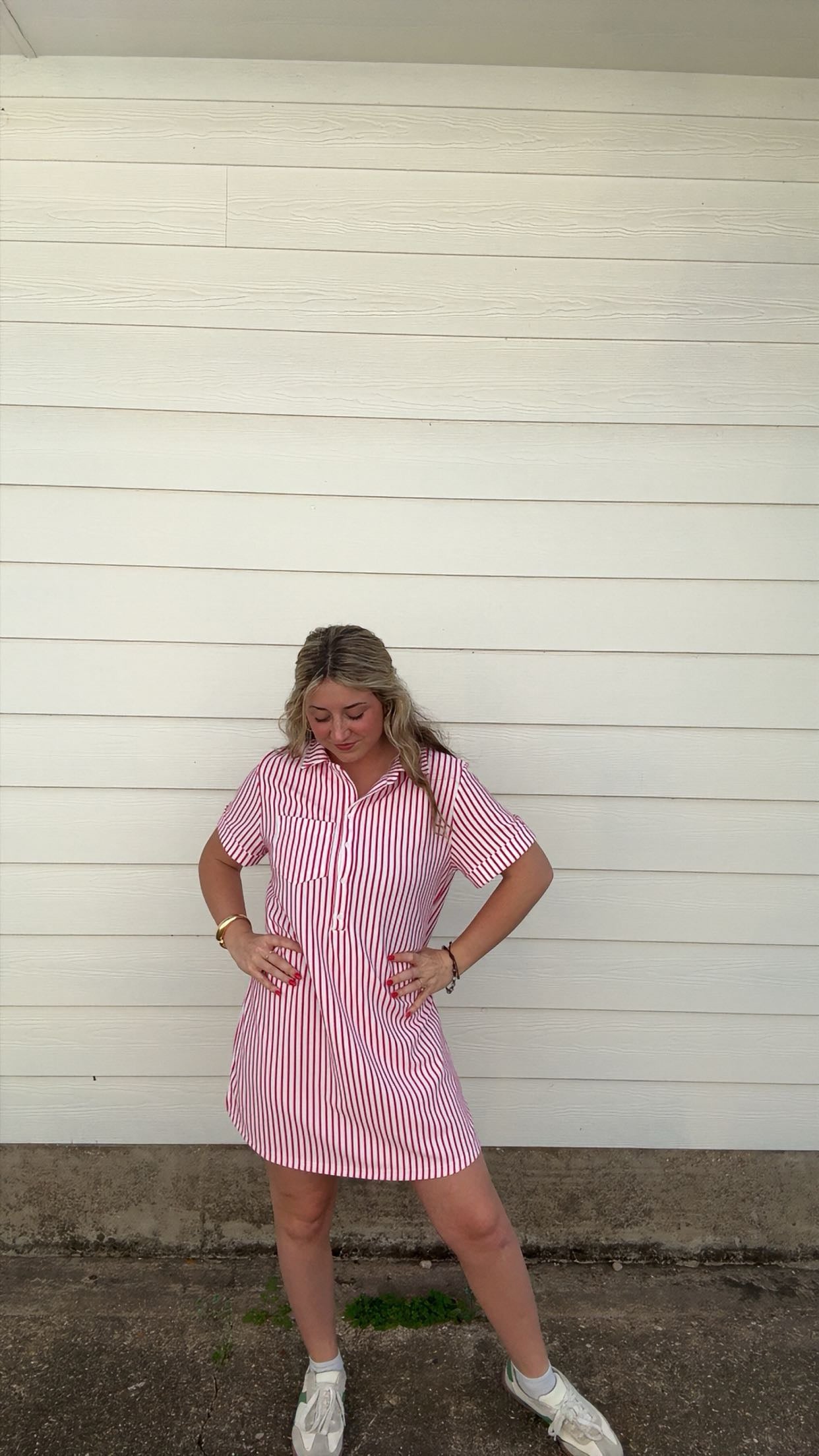 Stripe Collar Half Button Dress