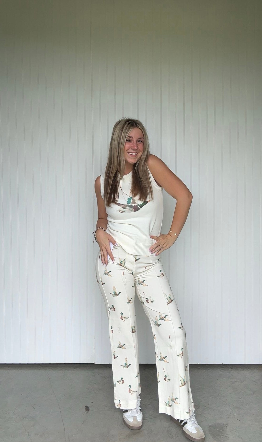 Mallard Printed Stretch Denim Wide Leg Jeans