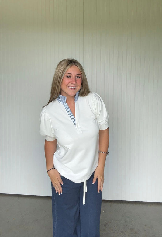 Blue Pinstripe Collar Top