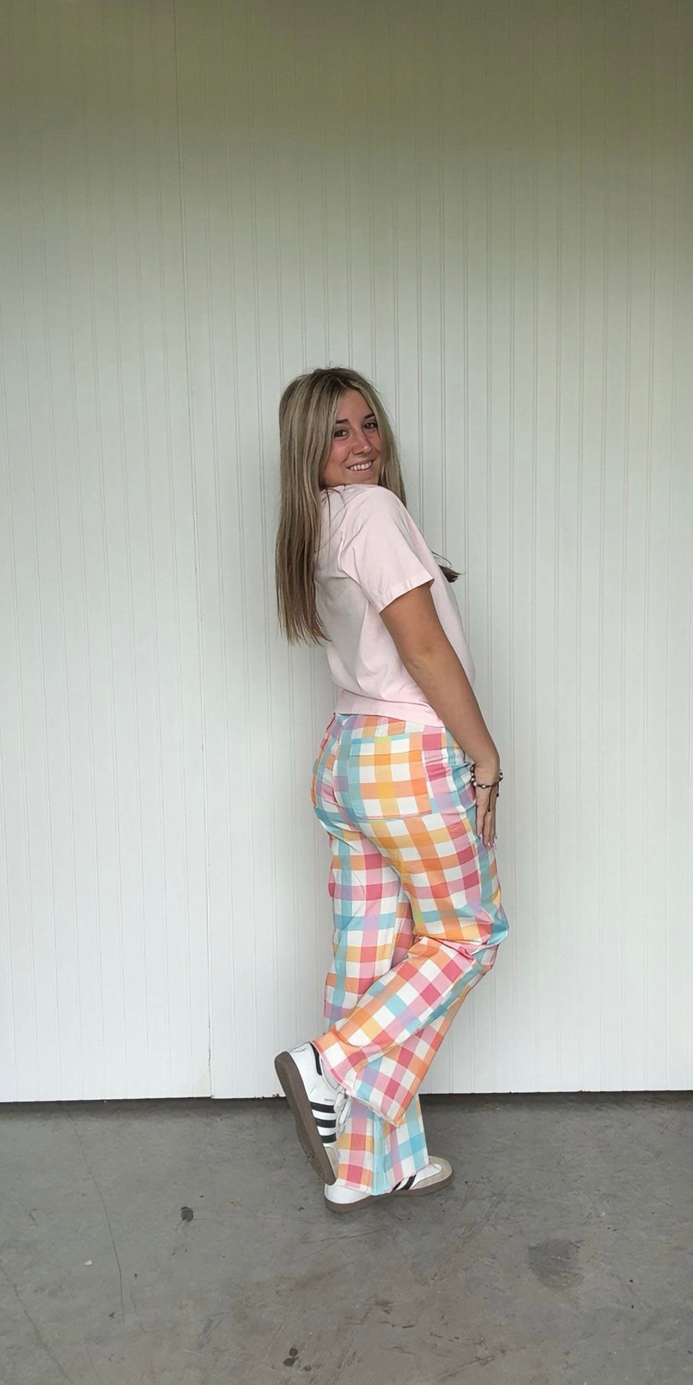 Comfort Stretch Pastel Gingham Wide Leg Jean