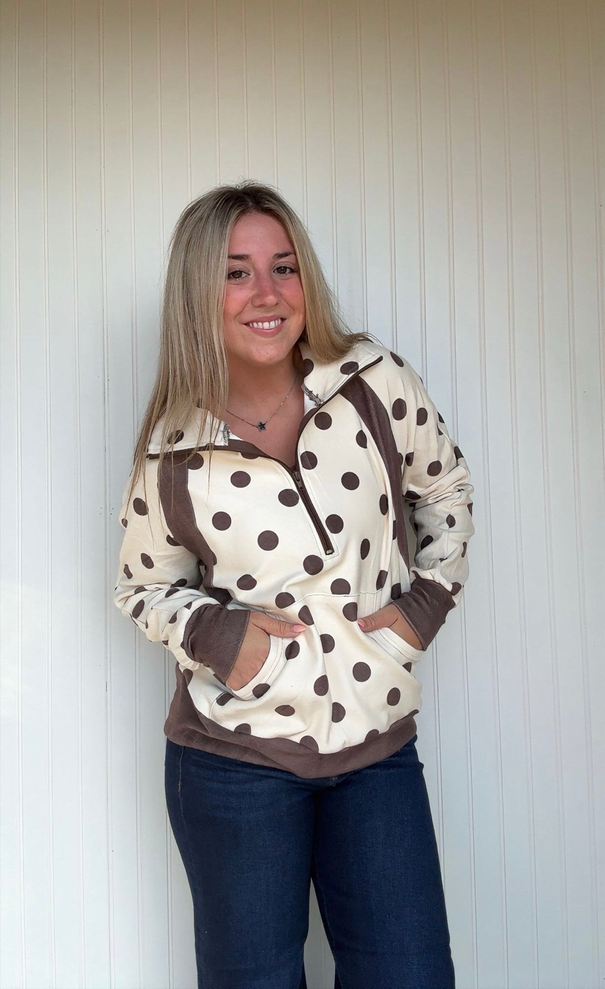 740 b cocoa dot pullover