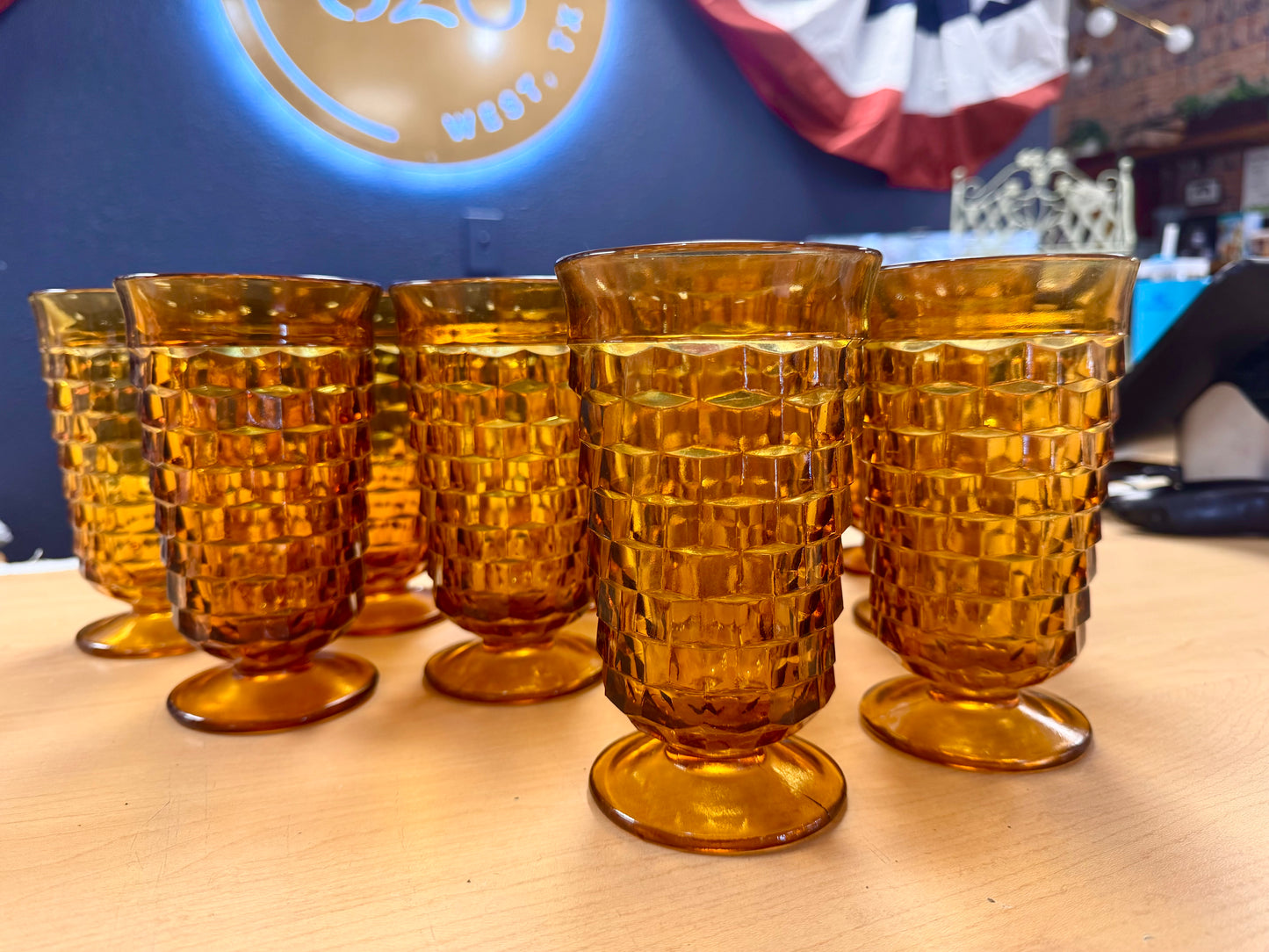 60s Amber Iced Tea Pedestal Tumbler Set (11)