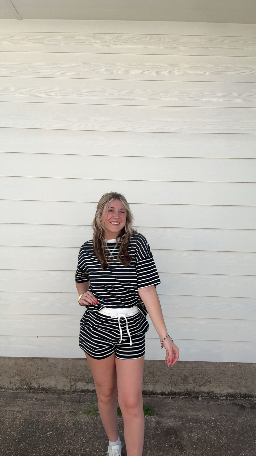 Striped Round Neck Short Set