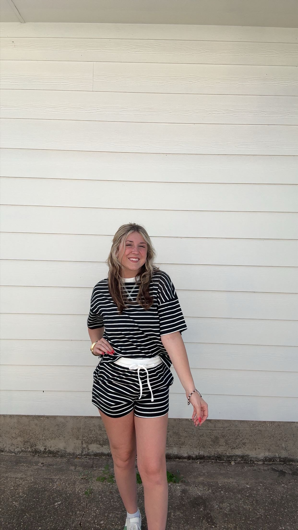 Striped Round Neck Short Set