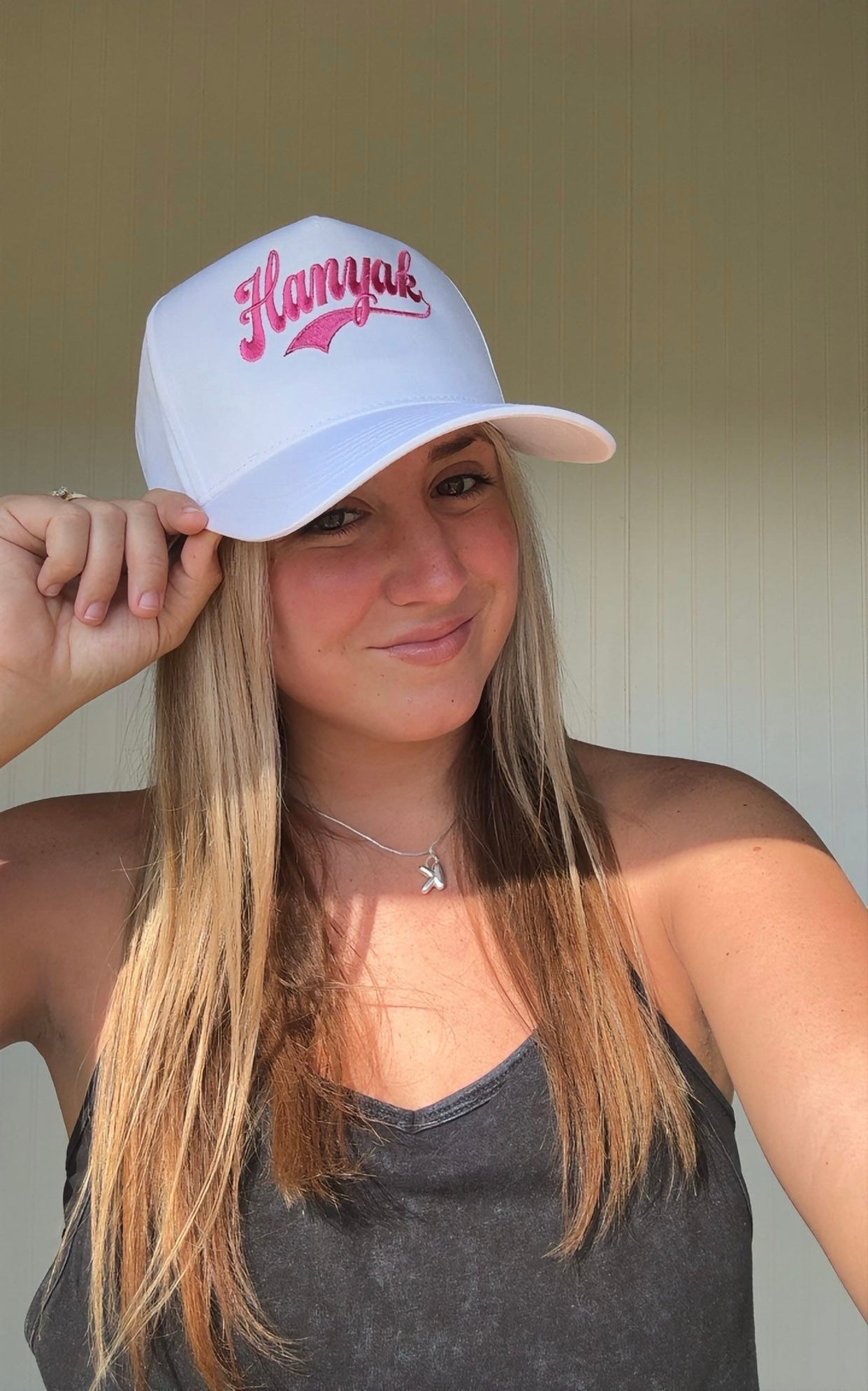Hanyak Canvas White  Cap With Pink Embroidery