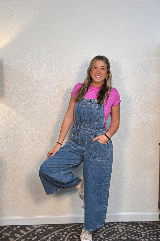 Cropped Denim Overalls