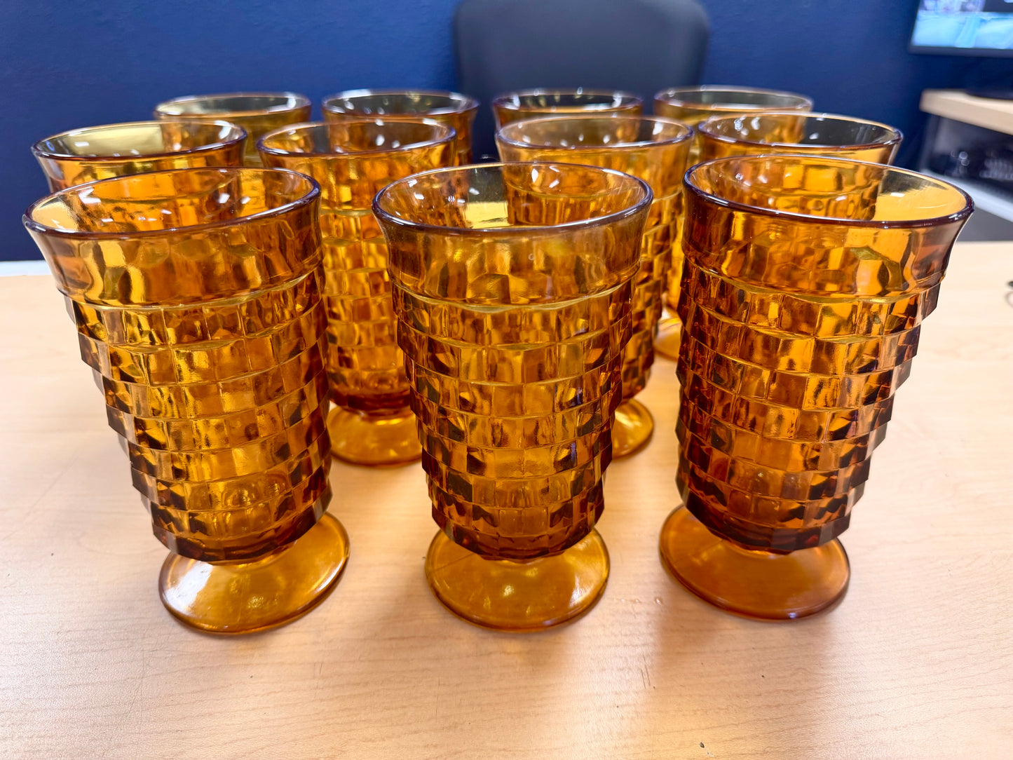 60s Amber Iced Tea Pedestal Tumbler Set (11)
