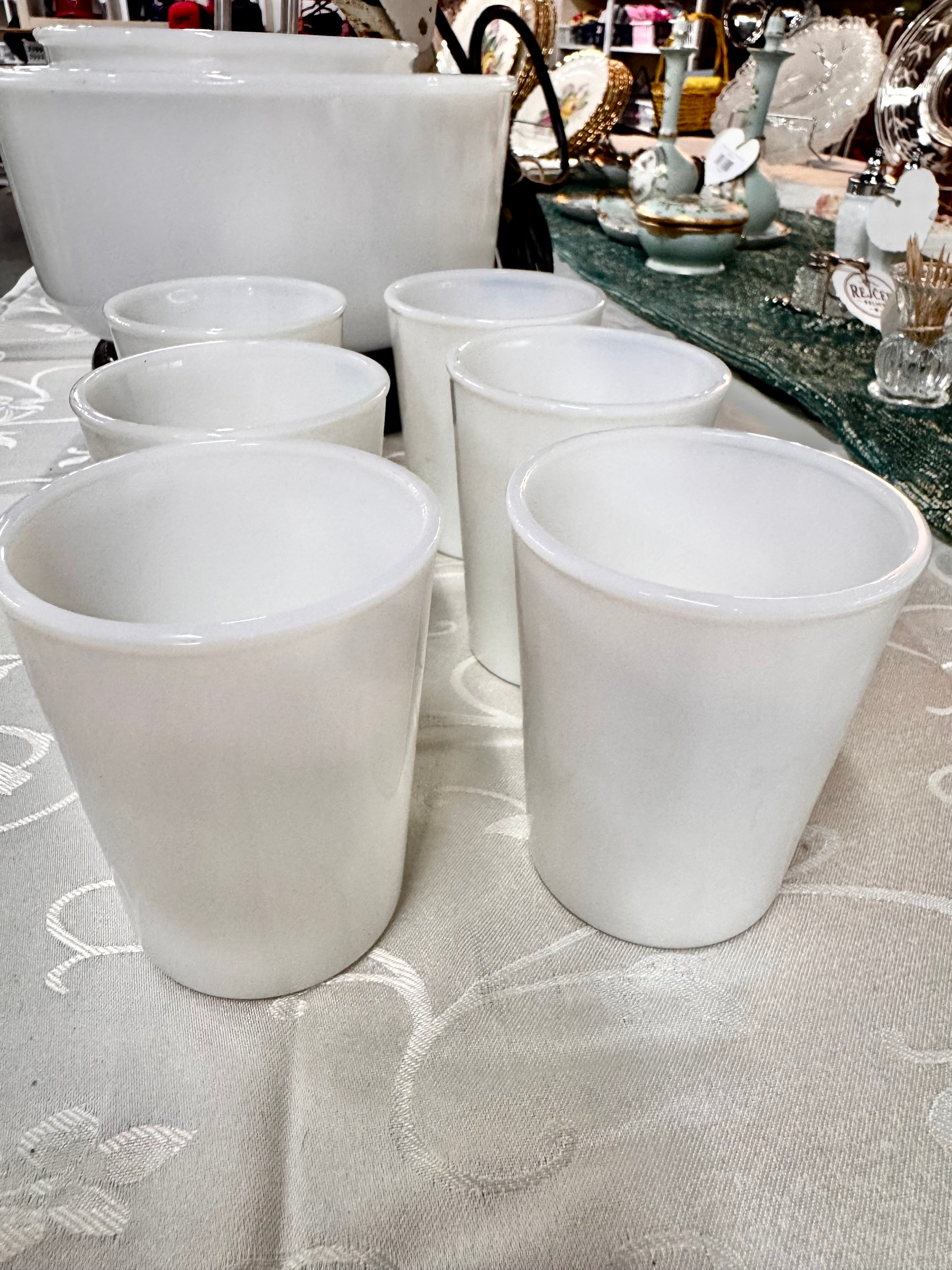 Hazel Atlas Ring of Fire Mlk Glass Tumblers (6)