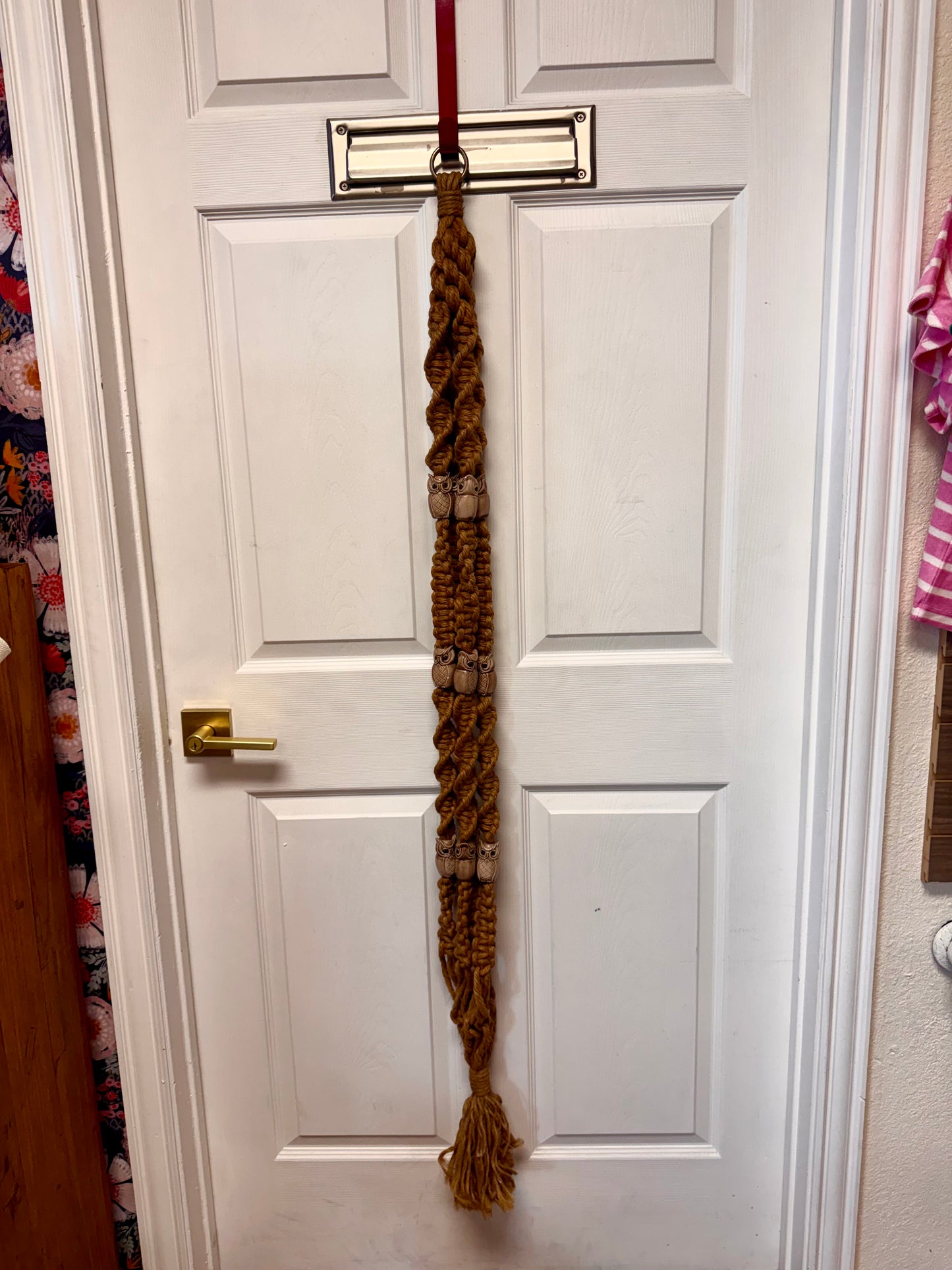 70s Heavy duty/Jute Ceramic Owl Plant Hanger