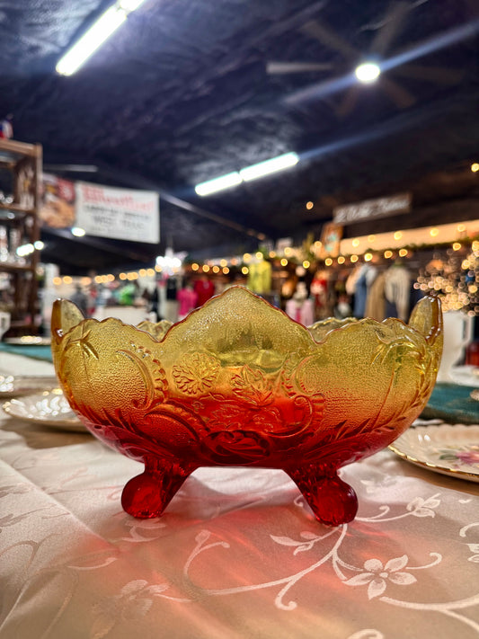 Vintage Jeanette Glass Ornate Footed Bowl