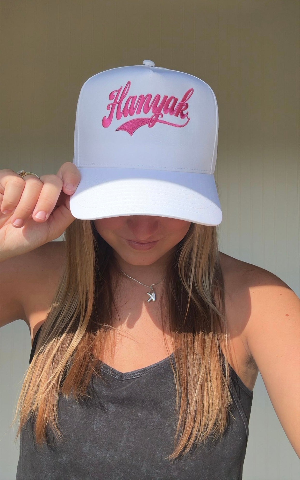 Hanyak Canvas White  Cap With Pink Embroidery