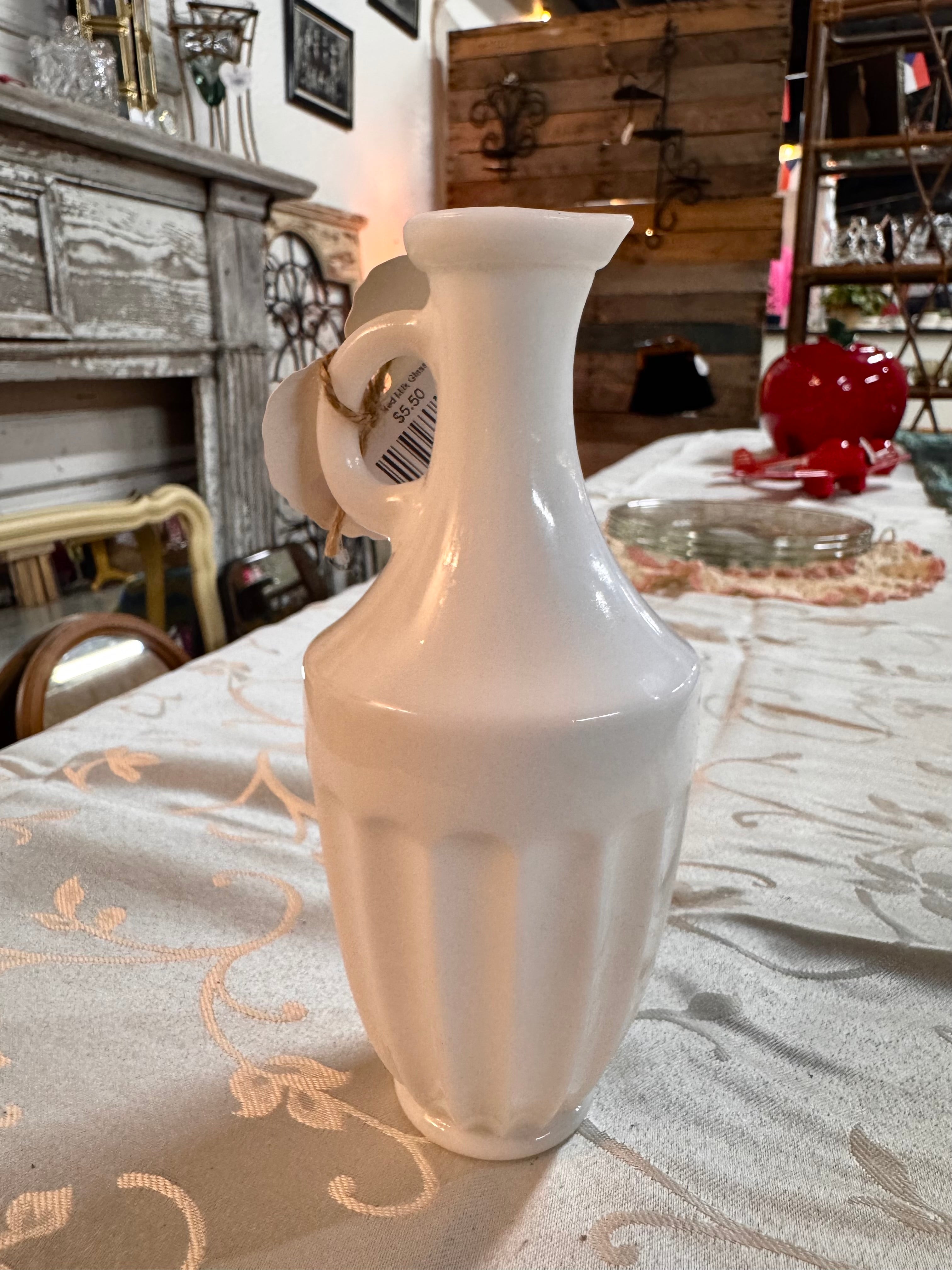 1960s White Paneled Milk Glass Cruet Bottle