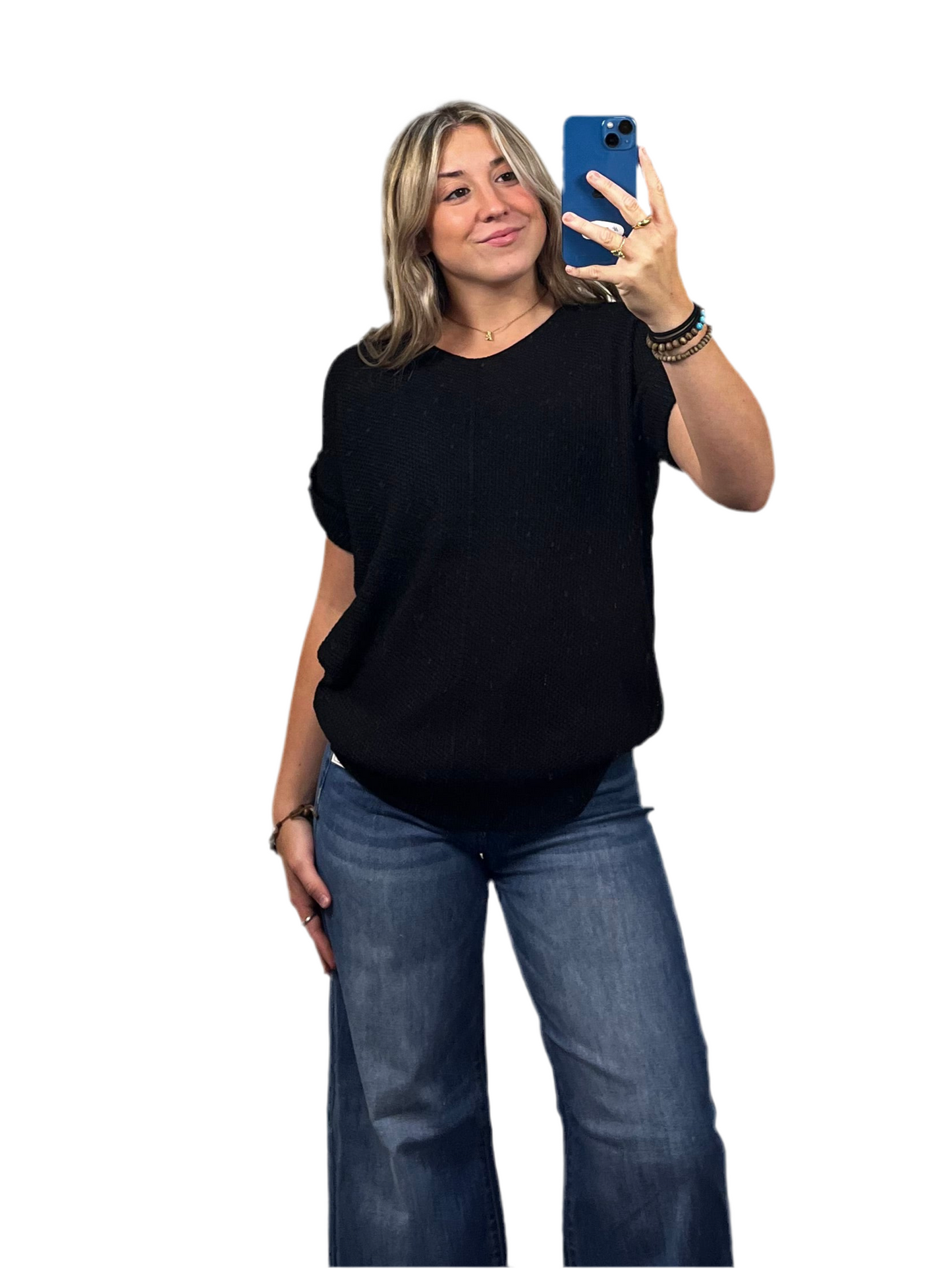 Center Seam Short Sleeve Sweater