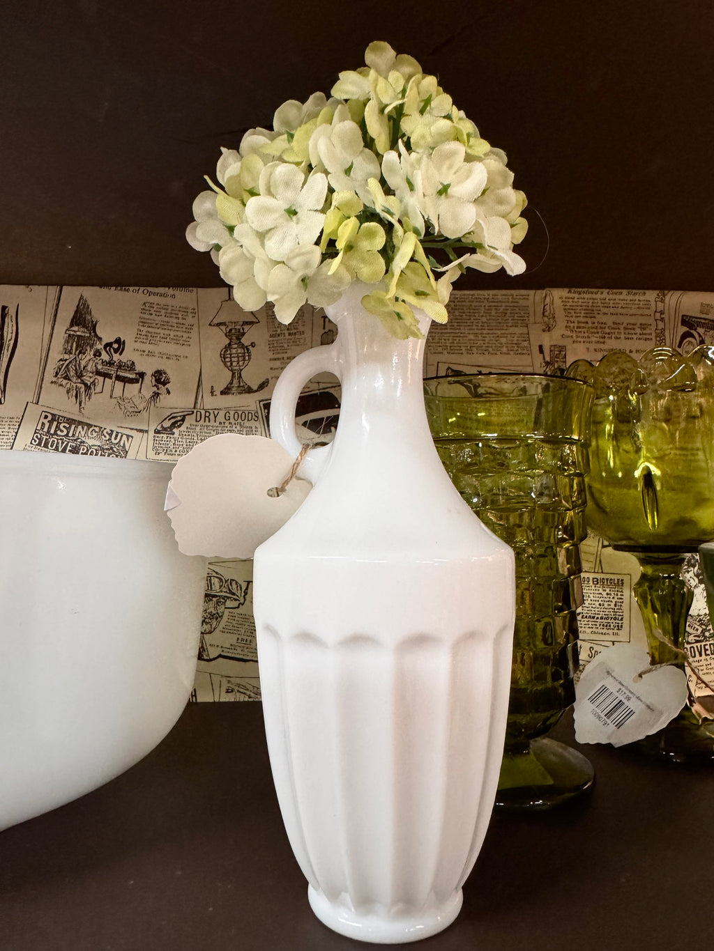 1960s White Paneled Milk Glass Cruet Bottle