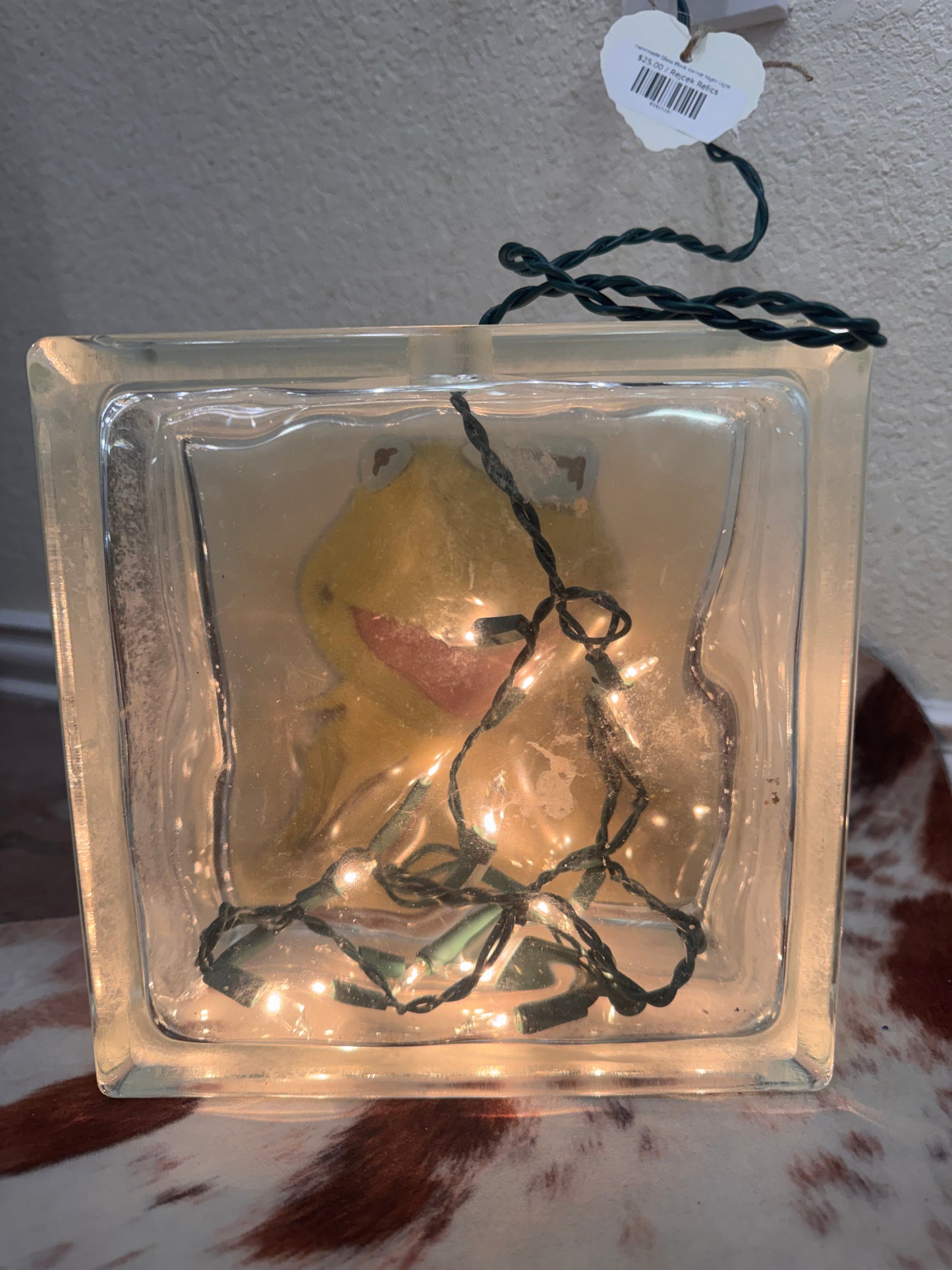 Handmade Glass Block Kermit Night Light
