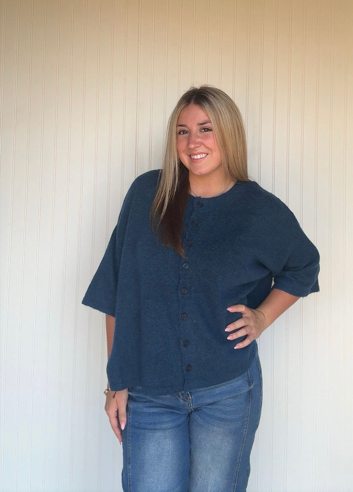 Wool Blend Half Sleeve Cardigan
