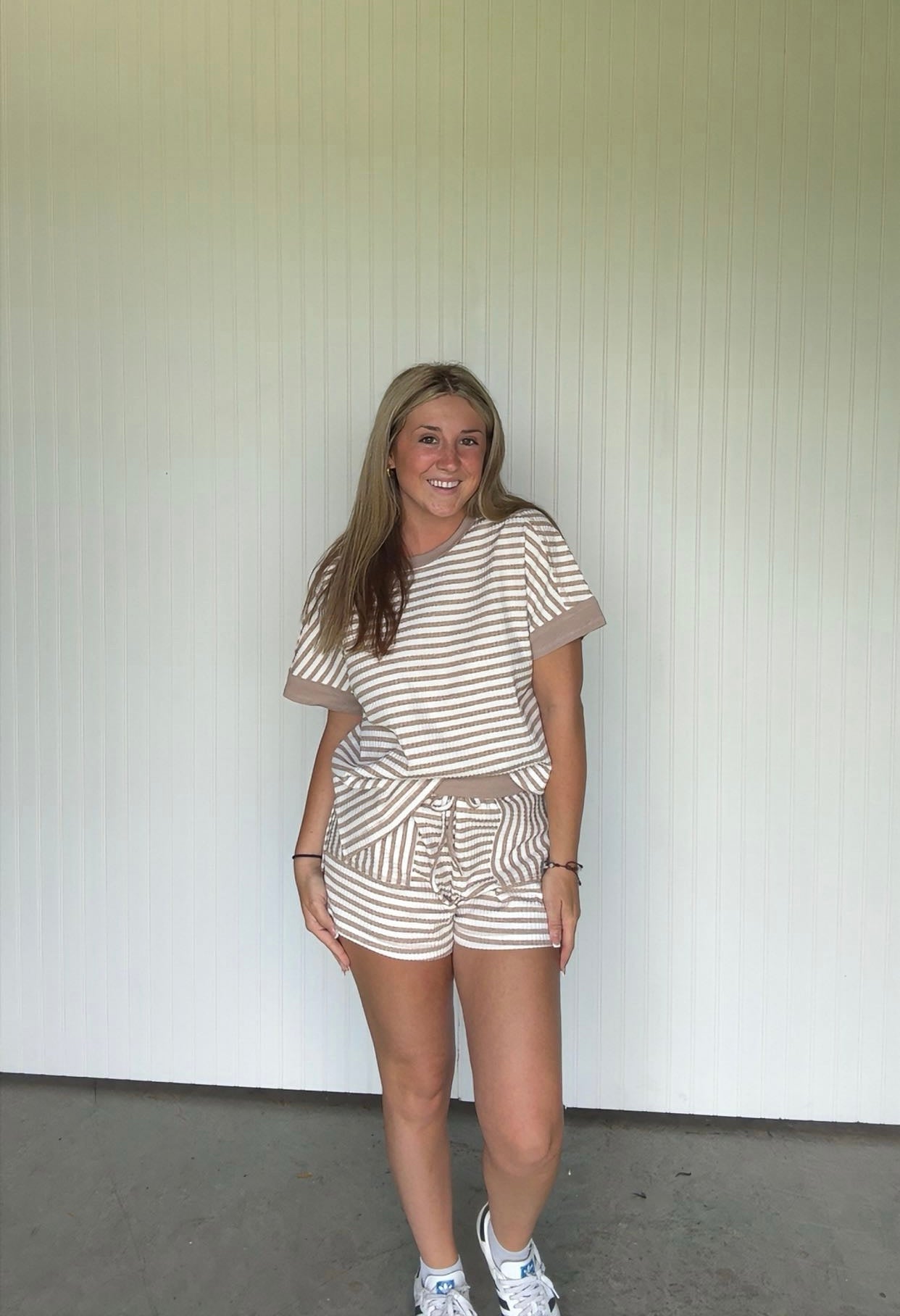 Striped and Textured Short Set