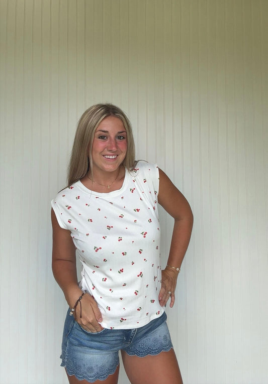 Cherry Print Sleeveless Top