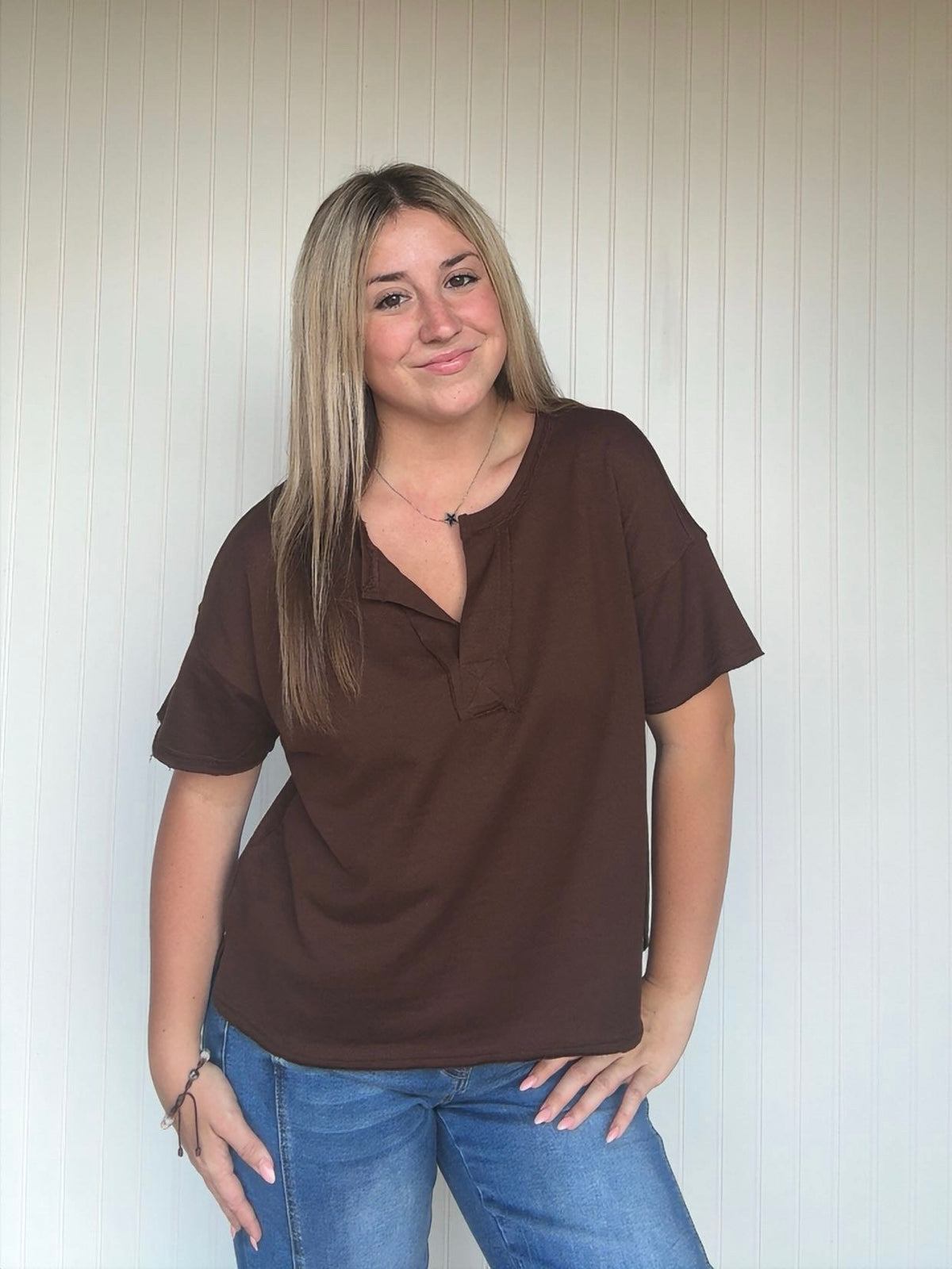 French Terr Split Neck Top