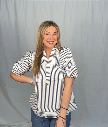 Striped Puff Sleeve Top
