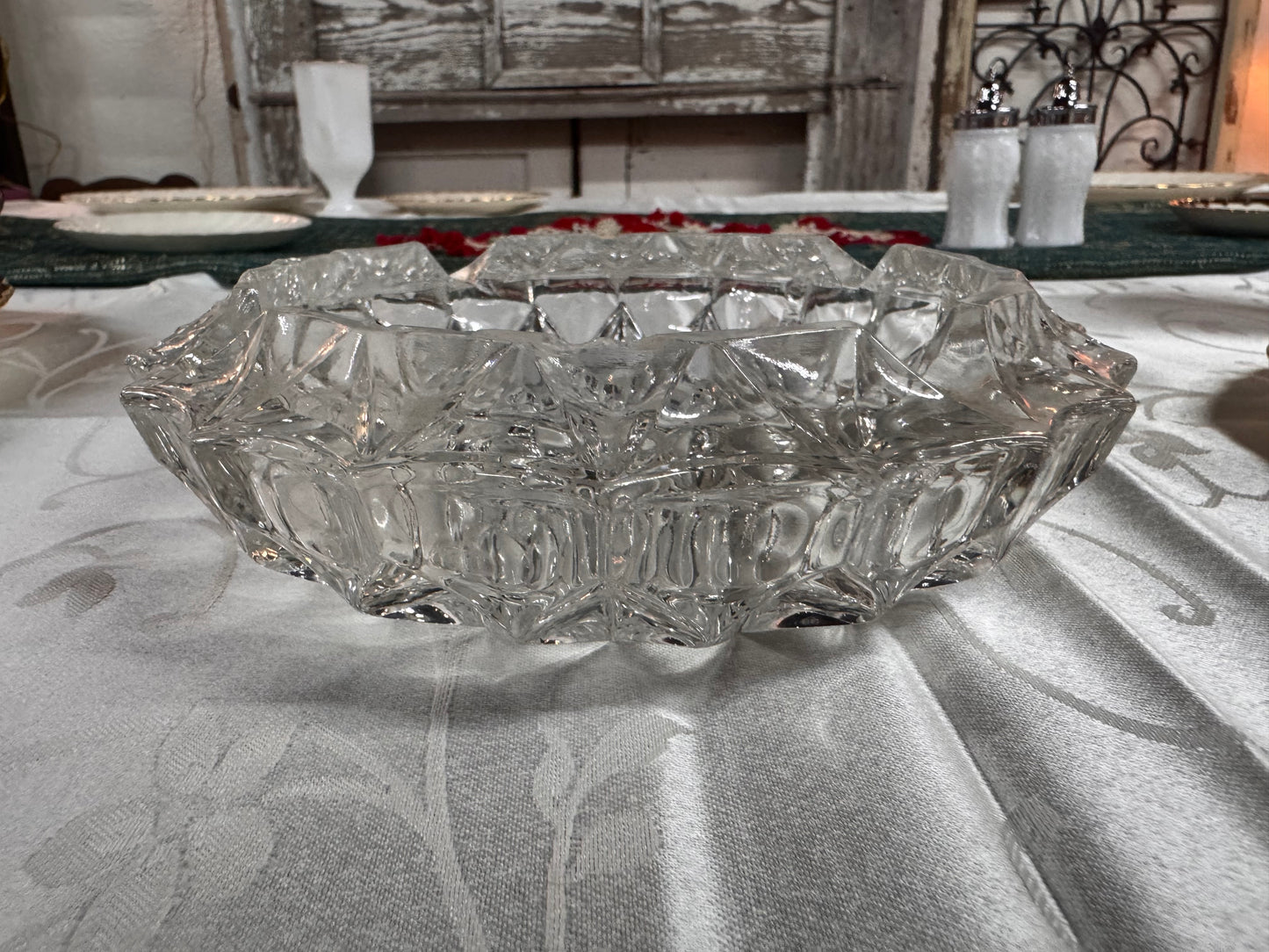 Mid Century Lead Crystal Cut Ashtray