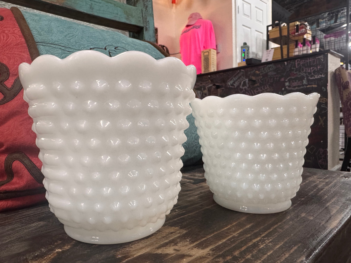Vtg Oven Ware Hobnail Milk Glass Planter