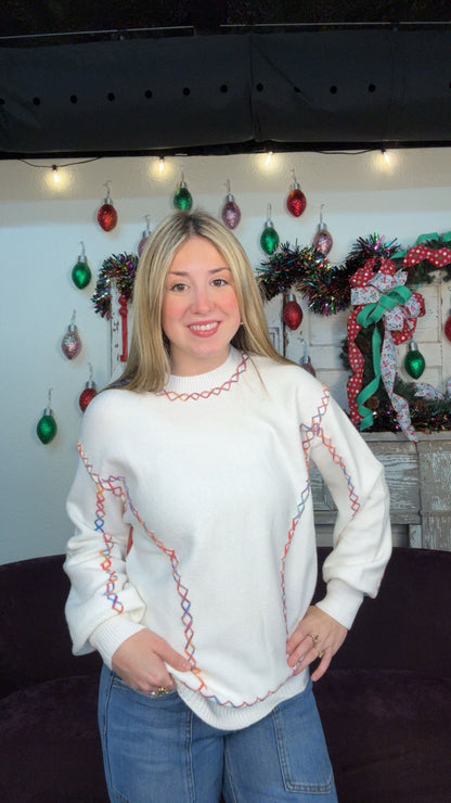 Color Block Stitching Bishop Sleeve Sweater