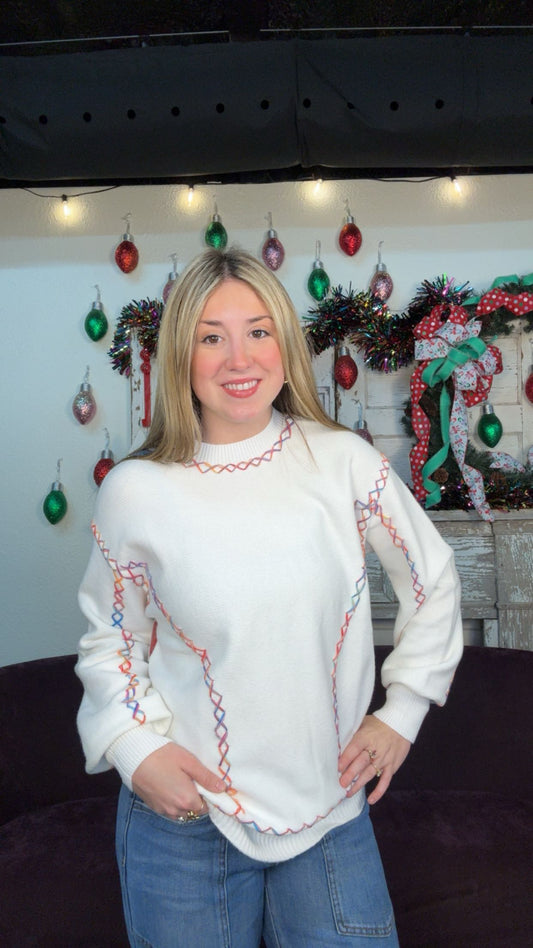 Color Block Stitching Bishop Sleeve Sweater