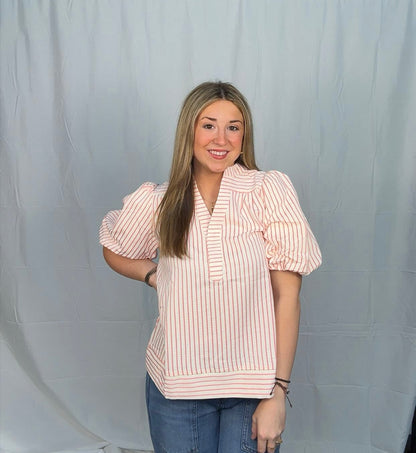 Striped Puff Sleeve Top