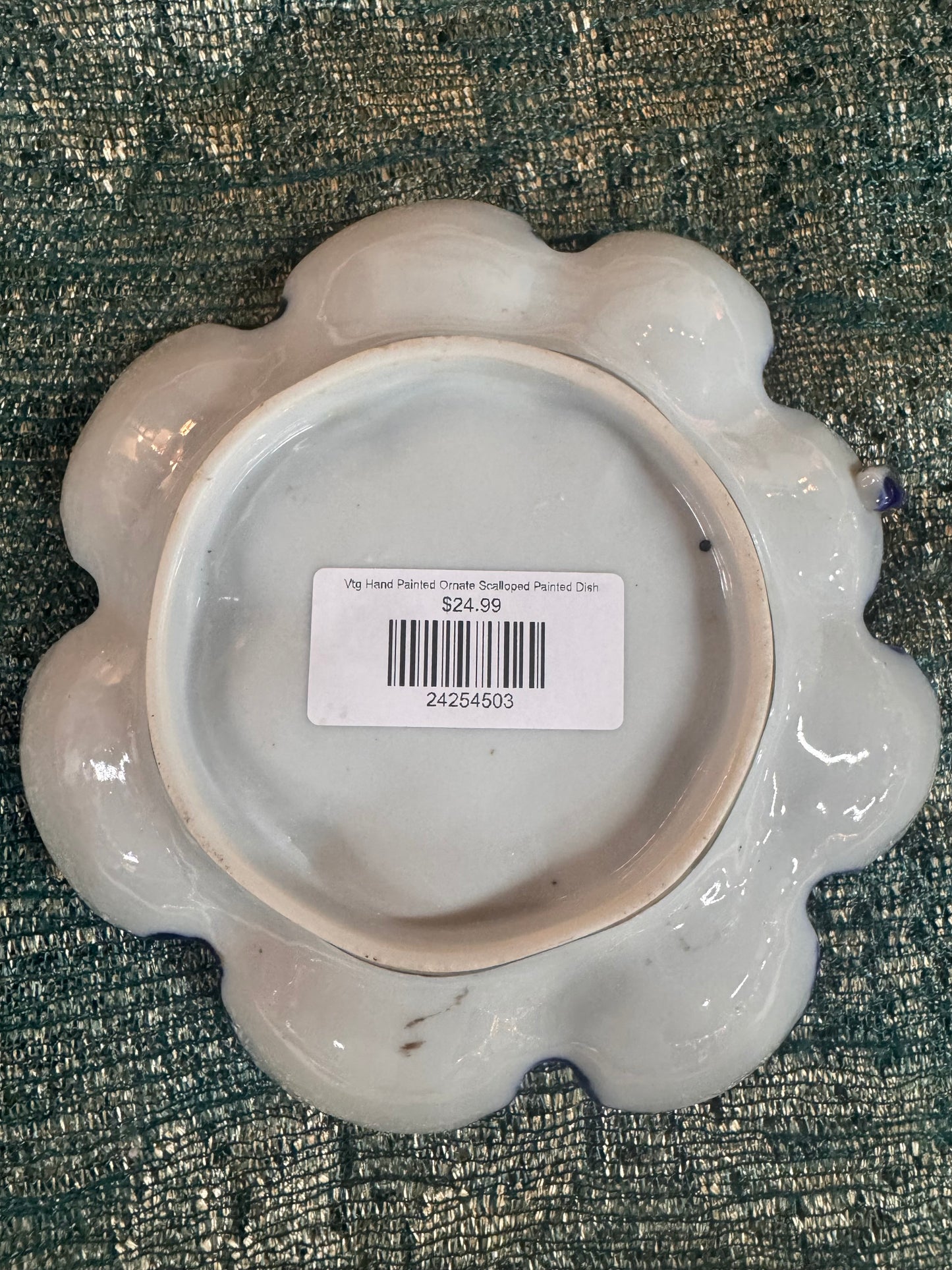 Vtg Hand Painted Ornate Scalloped Painted Dish