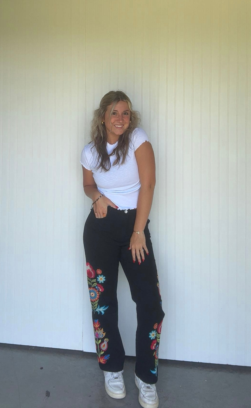 Embroidered High Waist Pants