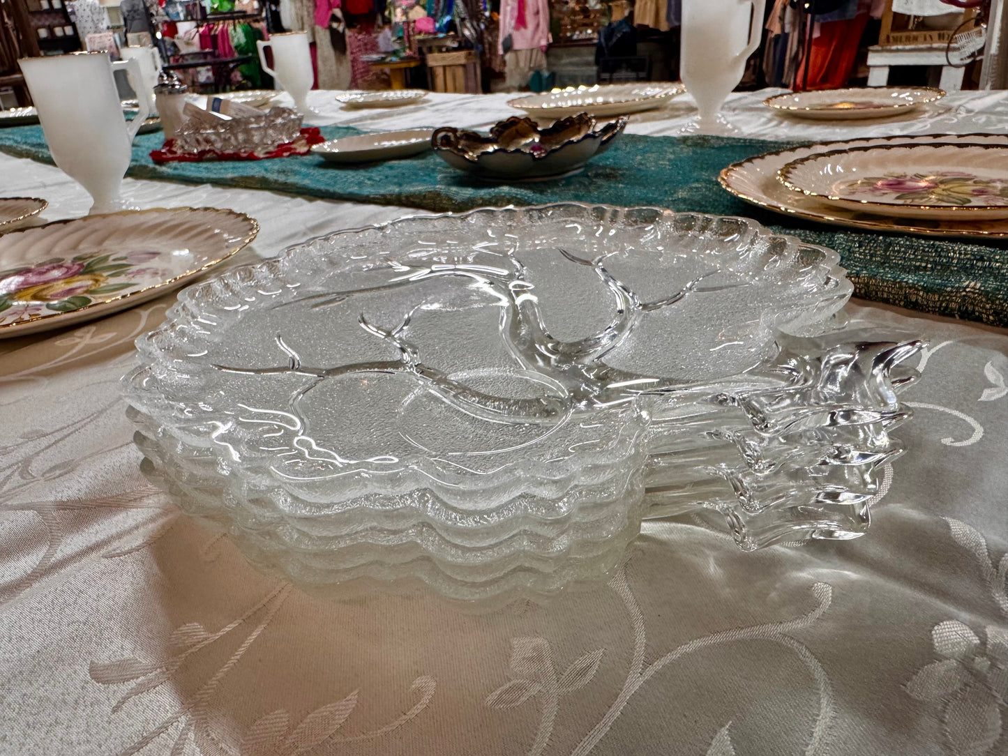 Vtg Crystal "Tree of Life" Snack Plates