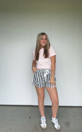 4th Of July Striped Cotton Twill Mini Shorts