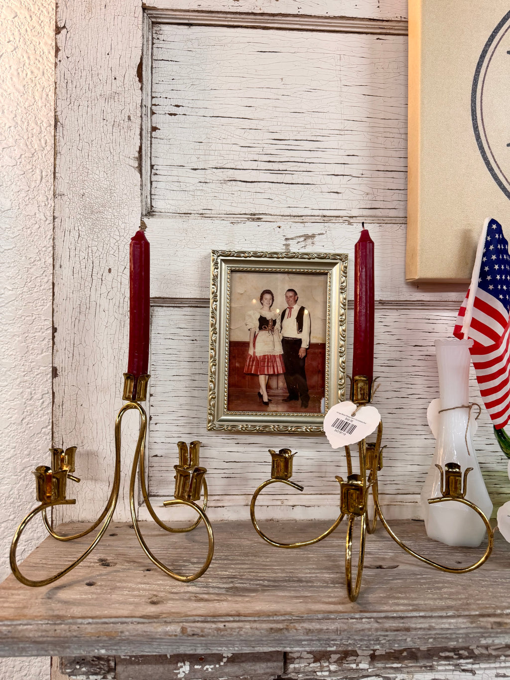 Vintage Brass Plated 4-Arm Candelabra Pair