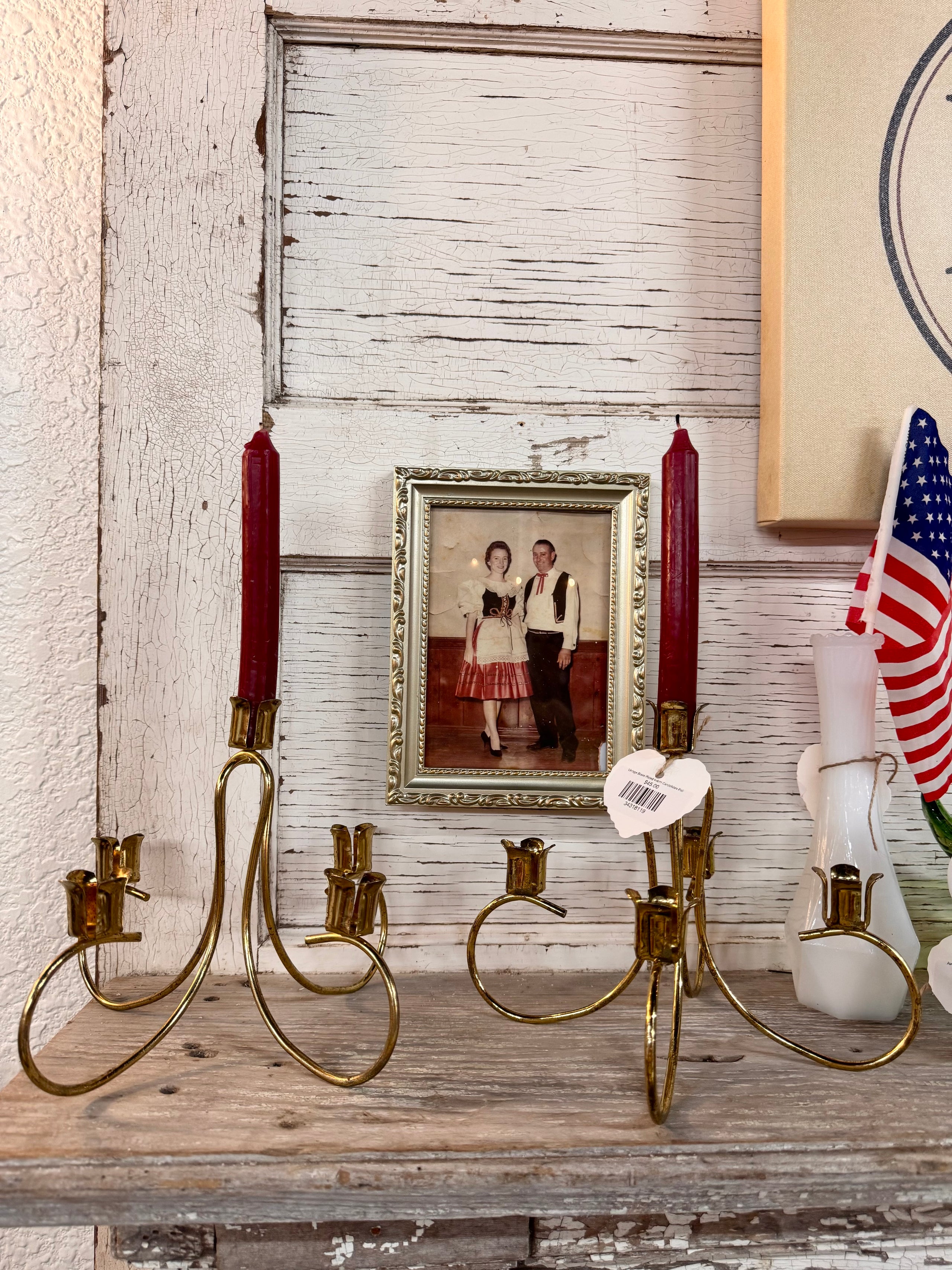 Vintage Brass Plated 4-Arm Candelabra Pair