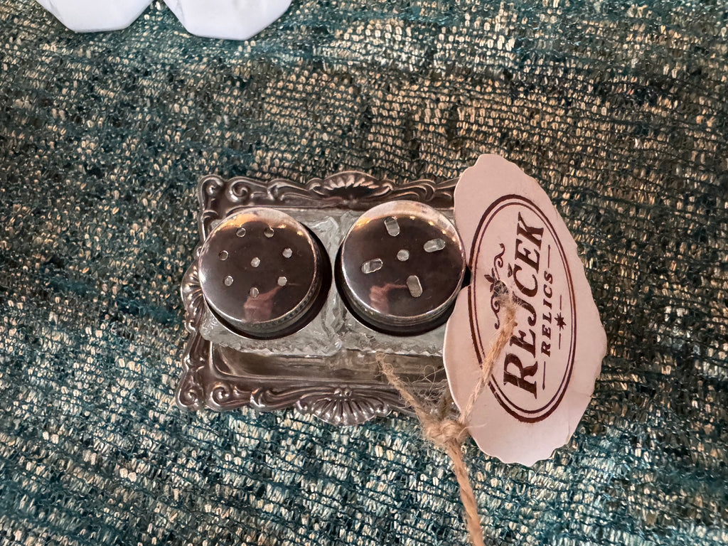 Mini Glass & Silver-plated Salt & Pep Shakers