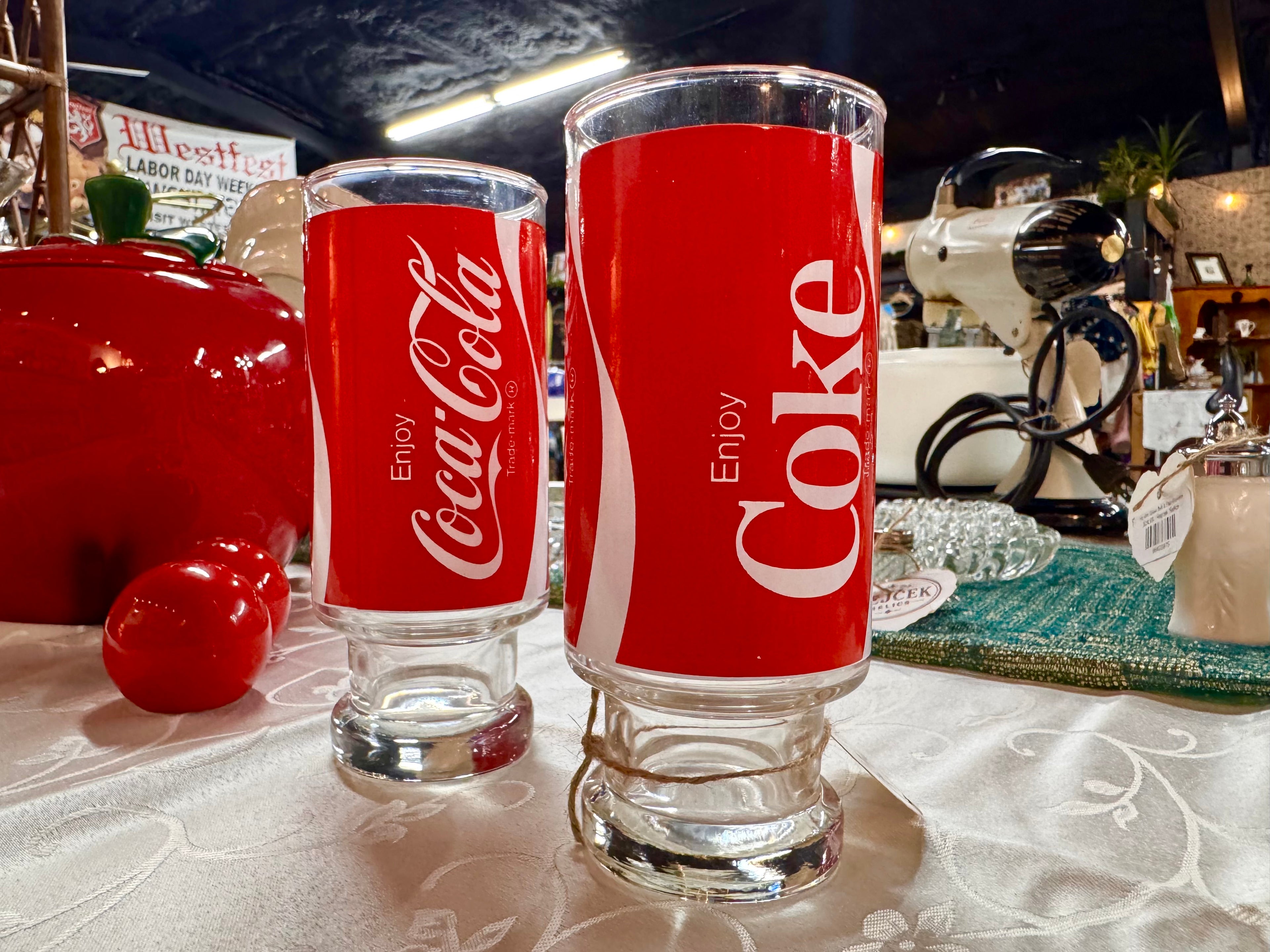 1970s Coca Cola Pedestal Glass Pair