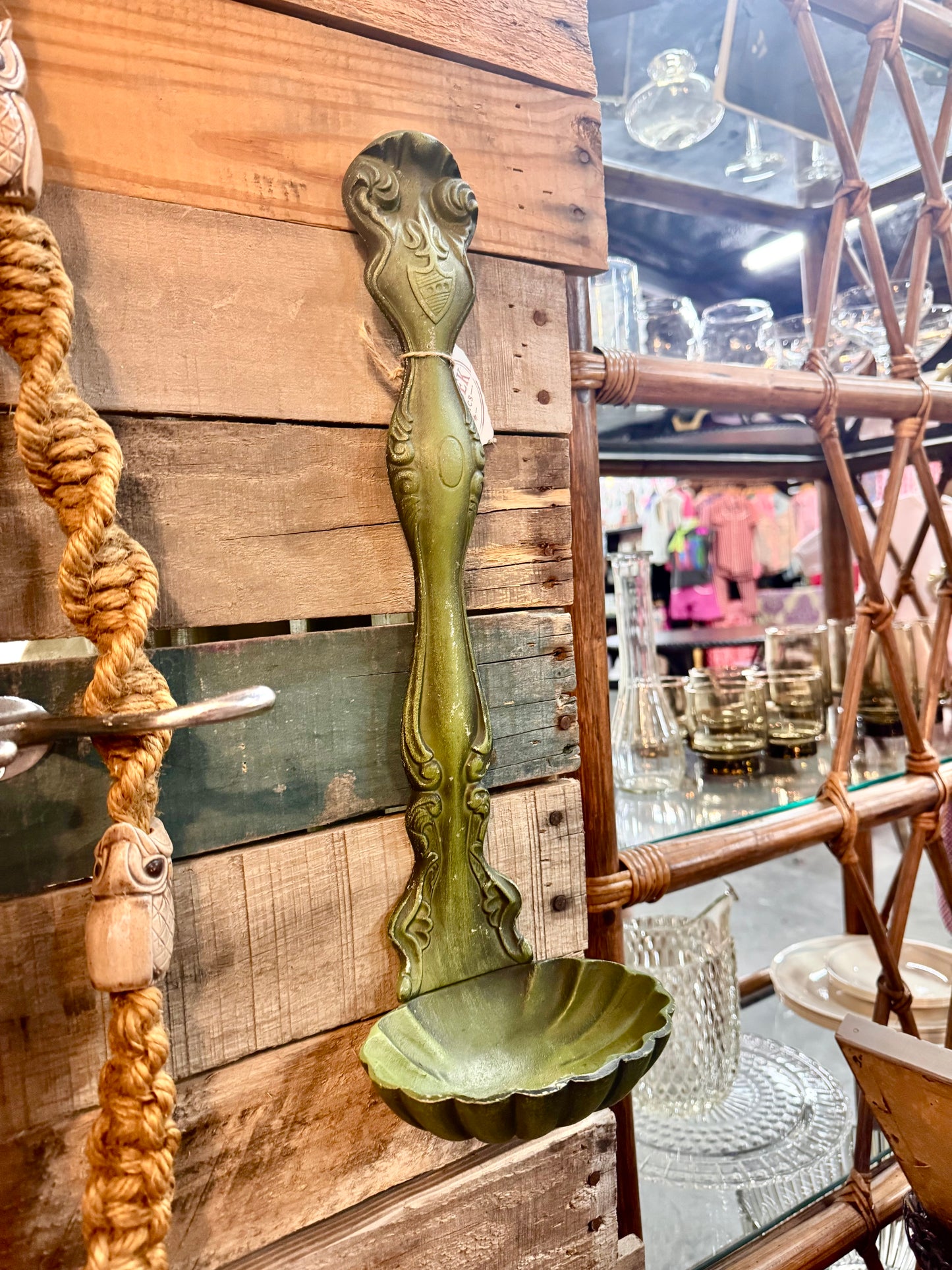 70s Distressed Patina Cast Metal Wall Ladle
