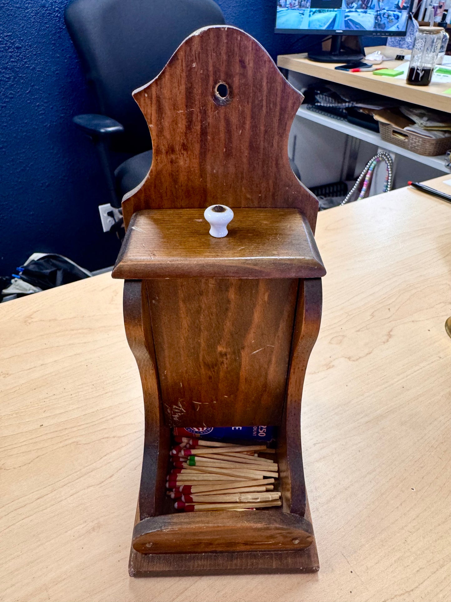 Vintage Pine Wall Match Dispenser